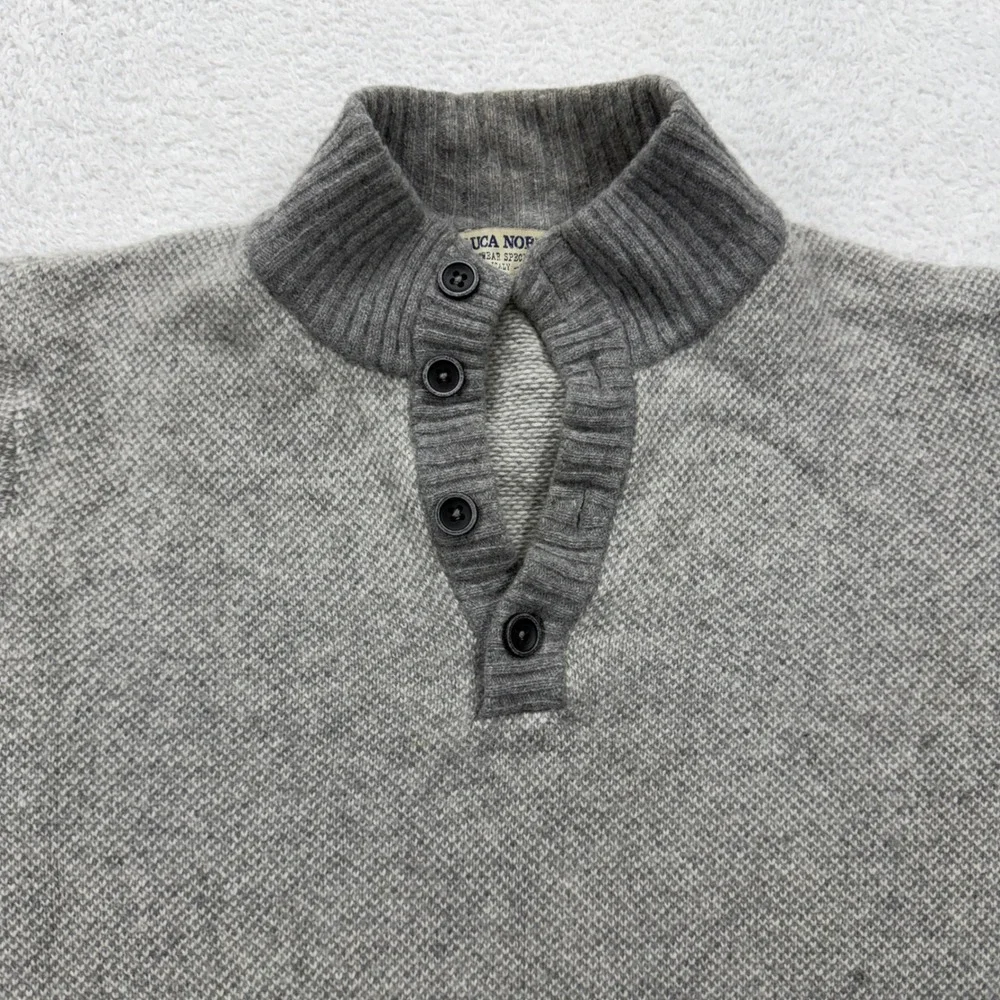 Luca Nobili Mens Gray Knit Sweater Wool Made in‎ Italy Mock Neck Button Large
